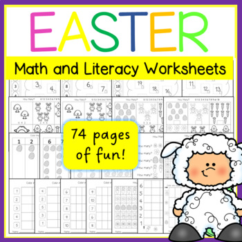 Preview of EASTER Math and Literacy Worksheets Activites PRESCHOOL KINDERGARTEN
