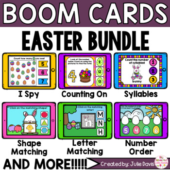 Preview of Easter Math and Phonics Digital Boom Cards™ Bundle