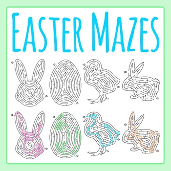 Preview of Easter Mazes - Bunny, Chick, Egg, Rabbit Animals & Solutions Clip Art / Clipart