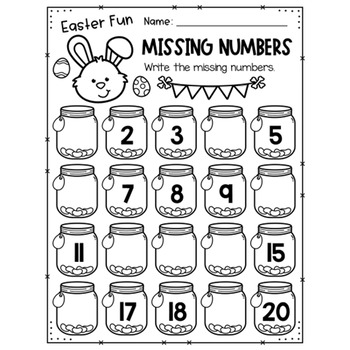 Easter Missing Numbers 1-20 Worksheets by ShineJasmine | TPT