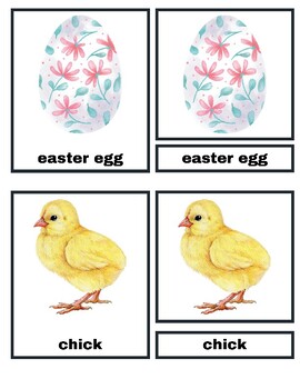 Preview of Easter Montessori Flashcards for Primary | Nomenclature 3 Part Cards Watercolor