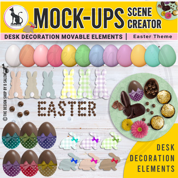 Preview of Easter Movable Desk Decoration Elements Mockup Scene Creator | Set 7