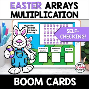 Preview of Easter Multiplication with Arrays Math Boom Cards Digital Task Cards
