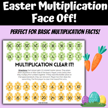 Preview of Easter Multiplication Clear It |Math Fact Game | Easter Multiplication Center