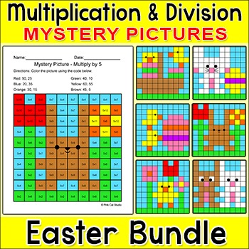Preview of Easter Math Color by Multiplication & Division Mystery Pictures - April Activity