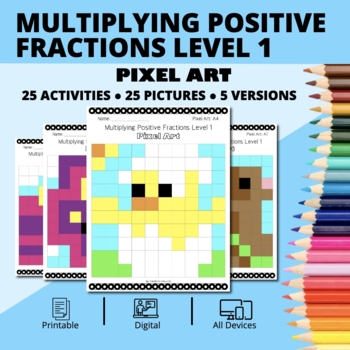 Preview of Easter: Multiplying Positive Fractions Level 1 Pixel Art Activity