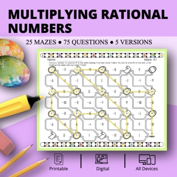 Preview of Easter: Multiplying Rational Numbers Maze Activity