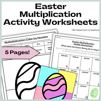 Preview of Easter Multiplying Whole Numbers Activity Worksheets & Color by Number