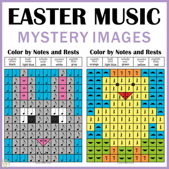 Preview of Easter Music Coloring Mystery Pictures Art | Spring Notes & Rests Music Lesson
