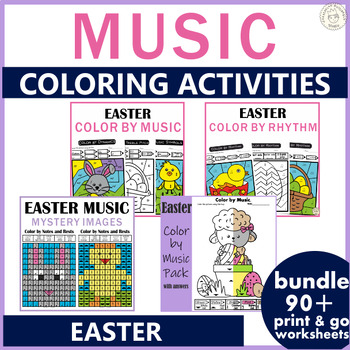 Preview of Easter Music Coloring Activities Bundle | Elementary Music Color-by-Note Lessons
