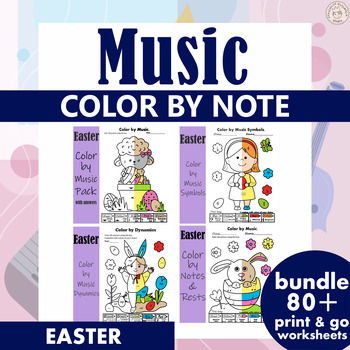Preview of Easter Music Coloring Pages Bundle | Music Color by Note
