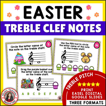 Preview of Easter Music Lesson Activities - Treble Clef Notes Worksheets and Task Cards