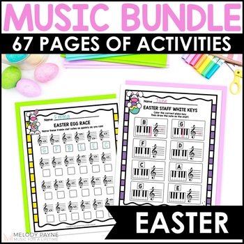 Preview of Easter Music Worksheets Bundle - Treble, Bass, Intervals, Music Math, Piano Keys