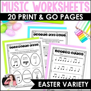 Preview of Easter Music Worksheets - Piano Lessons & Music Class - Notes, Rhythms, Symbols