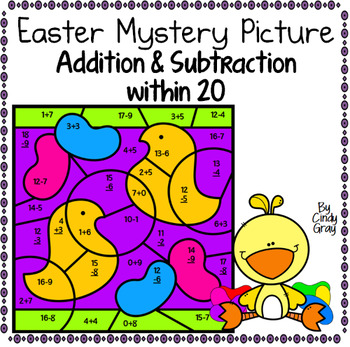 Preview of Easter Mystery Picture ~ Addition and Subtraction within 20~Chicks & Jelly Beans
