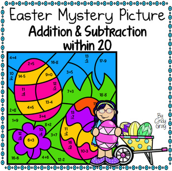 Preview of Easter Mystery Picture ~ Addition and Subtraction within 20 ~ Two Easter Eggs