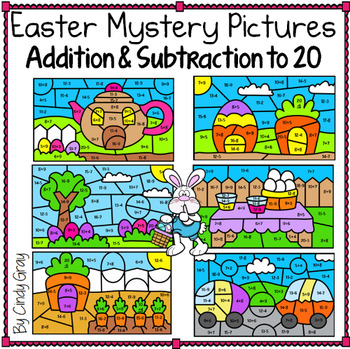 Preview of Easter Mystery Picture BUNDLE ~ Addition and Subtraction to 20 ~ Backgrounds