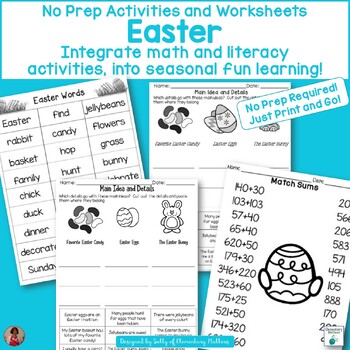 Preview of Easter Themed No Prep Literacy & Math Activities, Printables, & Worksheets