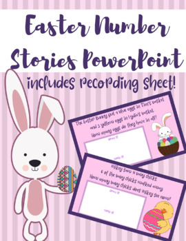 Preview of Easter Number Stories PowerPoint with Recording Sheet
