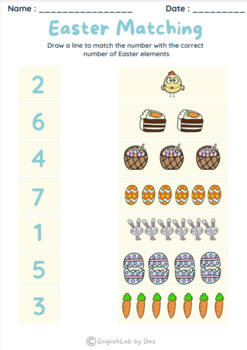 Easter Numbers Matching Worksheets/Activity - Printable & Digital