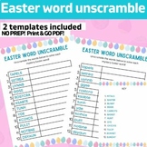 Easter OT themed word unscramble worksheets: upper & lower