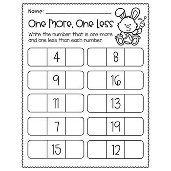 Easter One More One Less Worksheets - Numbers 1 to 20 by ShineJasmine