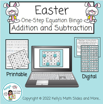 Preview of Easter One-Step Equation Bingo - Add and Subtract - Digital and Printable