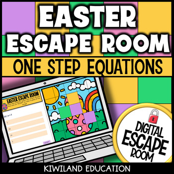 Preview of Easter One Step Equations Digital Escape Room Activity March Math Color By Code