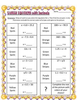 Preview of Easter One-step One-Variable Equations with Fractions and Decimals