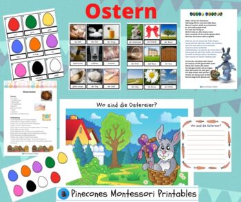 Preview of Easter - Ostern - German Montessori pack - colours, prepositions, recipe, fun,