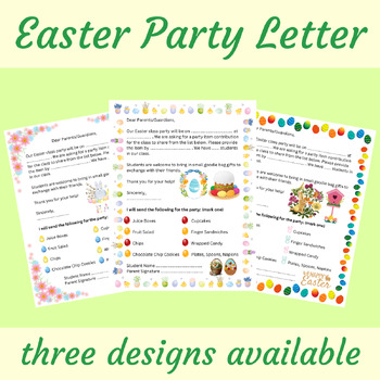Preview of Easter Party Letter to Parents (3 Designs)