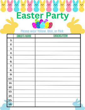 Preview of Easter Party Sign up Sheet