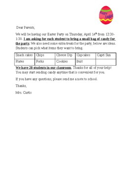 Preview of Easter Party letter to parents in English and Spanish