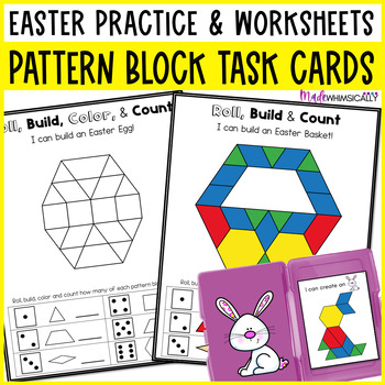 Preview of Easter Pattern Block Math Center Logic Puzzles Spring STEM Task Cards
