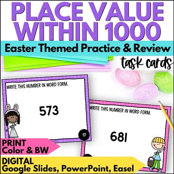 Preview of Easter Place Value within 1000 Task Cards Activities - Spring Practice Activity