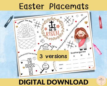 Preview of Easter Placemat for Kids, Kids Table Coloring Mat, Bible, Sunday School Activity