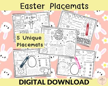 Preview of Easter Placemats, 5 Easter Placemats for Kids of all ages, Classroom and Party G