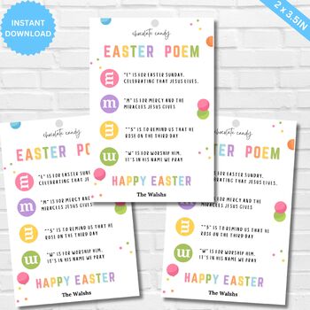 Easter Poem Chocolate Candy Gift Tag Printable INSTANT DOWNLOAD Editable