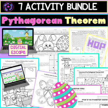 Preview of Easter Pythagorean Theorem Activity Worksheet Bundle