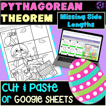 Preview of Easter Pythagorean Theorem Missing Lengths Worksheet or Digital Mystery Picture