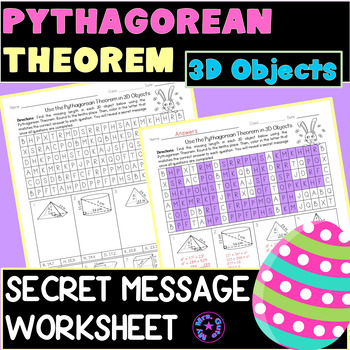 Preview of Easter Pythagorean Theorem in 3D Objects Secret Message Worksheets