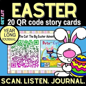 Preview of Easter QR code story read-alouds | Listening center | worksheets |story elements