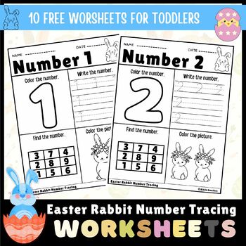 Preview of Easter Rabbit Number Tracing worksheets for toddlers