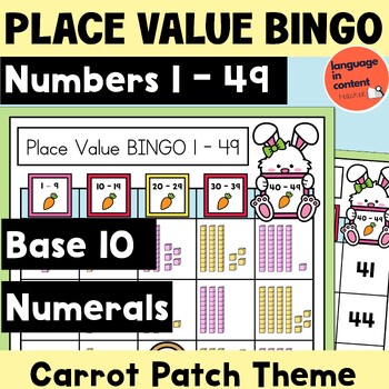 Preview of Easter Rabbits Place Value BINGO Numbers 1 to 49 Kindergarten First Grade