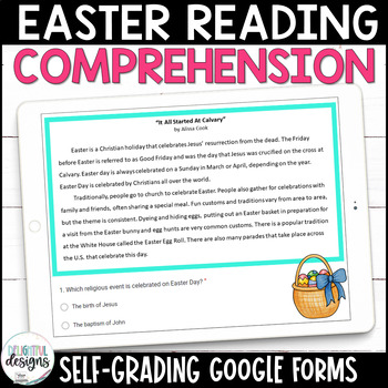 Preview of Easter Reading Comprehension Activities | Easter Self Grading Google Forms