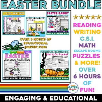 Preview of Easter Reading Comprehension | Easter Math Activities Escape Room BUNDLE