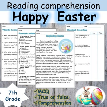 Preview of Easter Reading Comprehension Passage and questions activities 7th grade