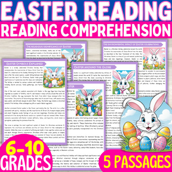 Preview of Easter Reading Comprehension Passages & Questions Worksheets Spring Activities