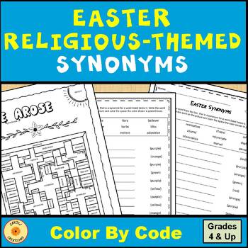 Preview of Easter Religious Themed Color By Code Synonyms Worksheet