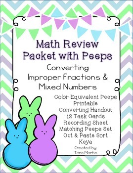 Preview of Easter Review Pack with Peeps {Converting Improper Fractions & Mixed Numbers}